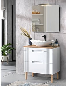 Badmöbelset weiß mit 80cm Waschtisch, Waschbecken, LED-Spiegel, FAIRFIELD-56