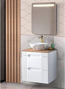 Badmöbelset weiß 60cm Waschtisch mit Waschbecken, LED-Spiegel, FAIRFIELD-56