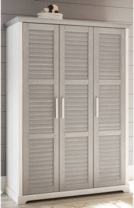 Kleiderschrank, 3 Türen Kiefer massiv weiß mit grau AVON-78