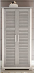 Kleiderschrank, 2 Türen, Kiefer massiv weiß mit grau AVON-78