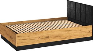 Bett 120x200cm mit aufklappbarem Bettkasten, schwarz mit Eiche, CASPER-131
