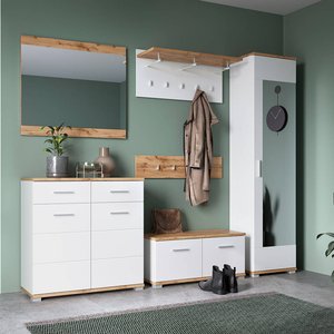 Garderoben-Set 6-teilig mit Garderobenschrank in weiß mit Eiche HUESCA-129