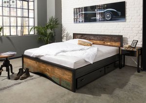 Bett mit Bettkasten Altholz 200x200 mehrfarbig lackiert INDUSTRIAL #112