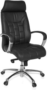 Bürostuhl Echtleder schwarz bis 120kg Schreibtischstuhl Wippfunktion Chefsessel Armlehnen Drehstuhl X-XL