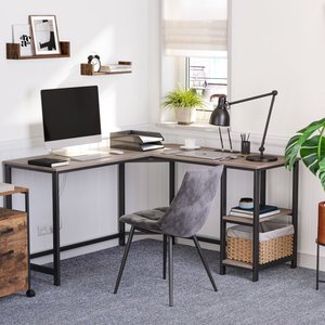 VASAGLE L-förmiger Computertisch: Stilvoller Bürotisch im Industrie-Design mit 2 Ablagen und leichtem Aufbau - Greige-Schwarz