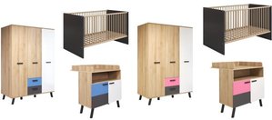 Babyzimmer Set 3-tlg. inkl. Kleiderschrank 3-türig MATS COLOR von Trendteam Bianco Buche / Graphit