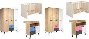 Babyzimmer Set 3-tlg. inkl. Kleiderschrank 3-türig MATS COLOR von Trendteam Bianco Buche / Weiß