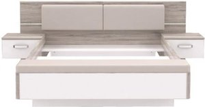 160x200 Bettanlage inkl. Glasbodenbeleuchtung und Fußbank, Sandeiche/Weiß
