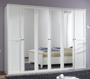 Kleiderschrank Landhaus Stil mit Spiegel 270 cm breit Weiß CHALET