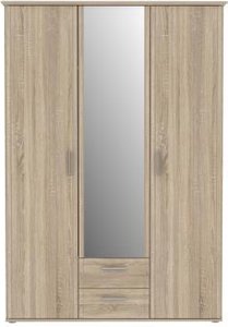 Kleiderschrank mit Spiegel und Schubladen 140 cm breit Bianco Eiche GLORIA