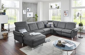 Sofa mit Relaxfunktion elektrisch verstellbar U-Form Grau Hudson